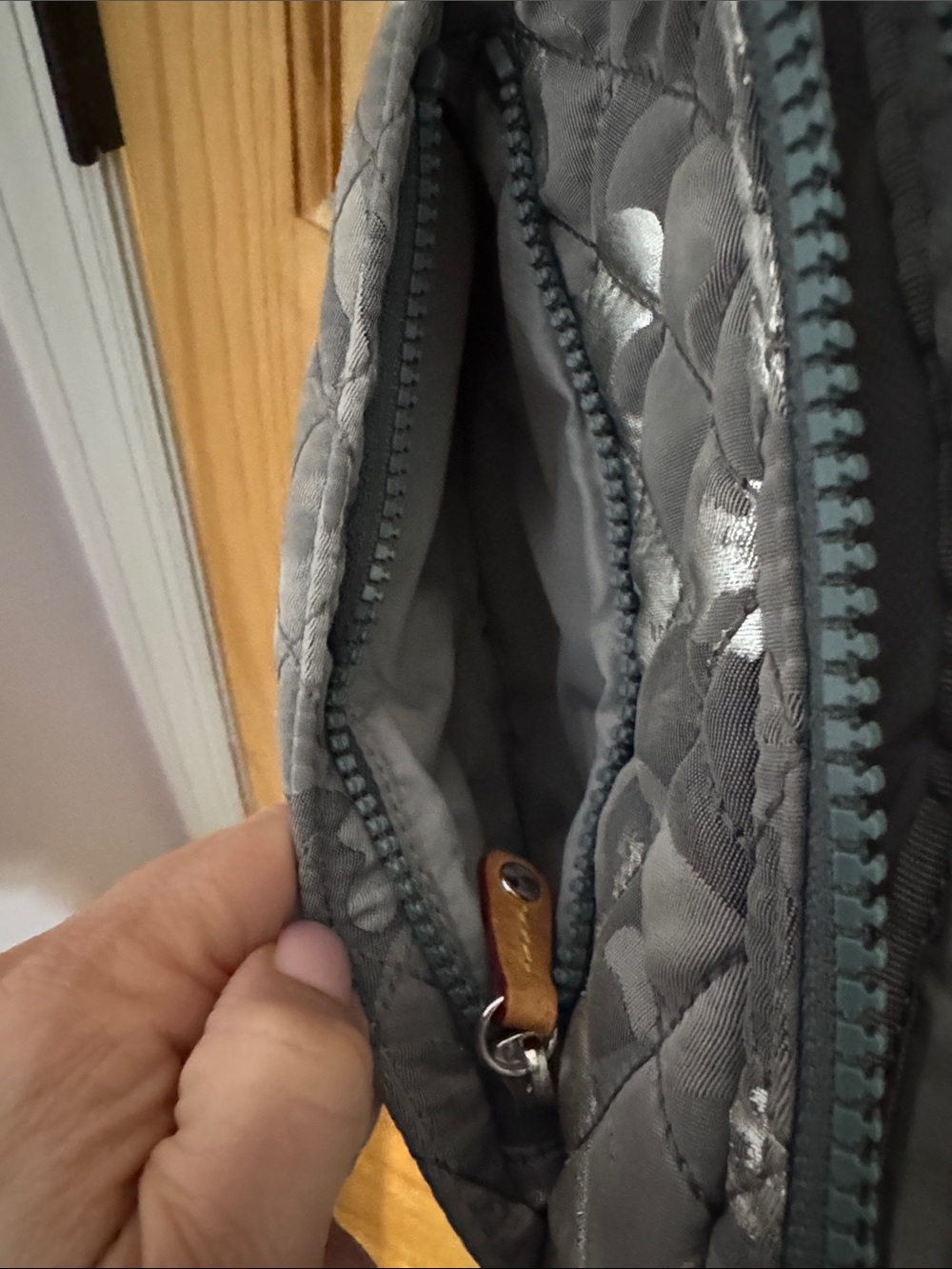 MZ Wallace Quilted Gray Crossbody camera bag  with Leather Trim Accents - Picture 6 of 8